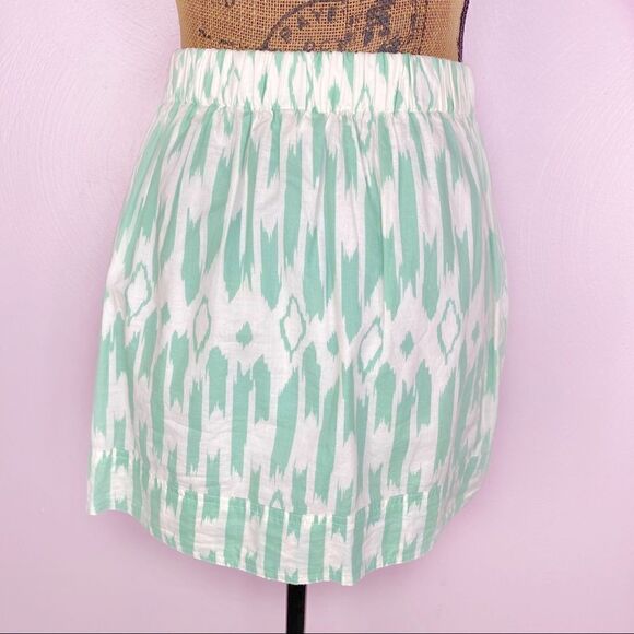 J. Crew Factory Pleated Ikat Print Mini Skirt XS Mint Cream Elastic Waist - Picture 4 of 12